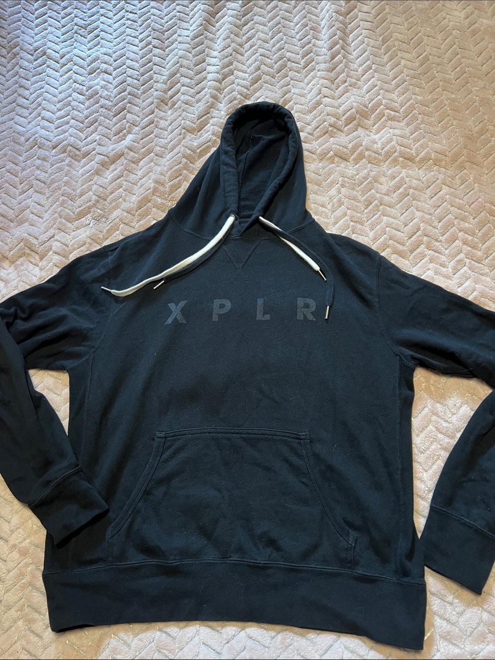 Black Pullover Hoodie with Contrast Drawcords